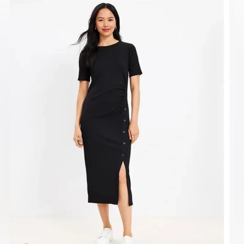 NWT Loft Ribbed Button Trim Midi Dress Size 12